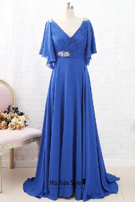 midi dressBoho Sleeve Blue Mother of The Bride Dress