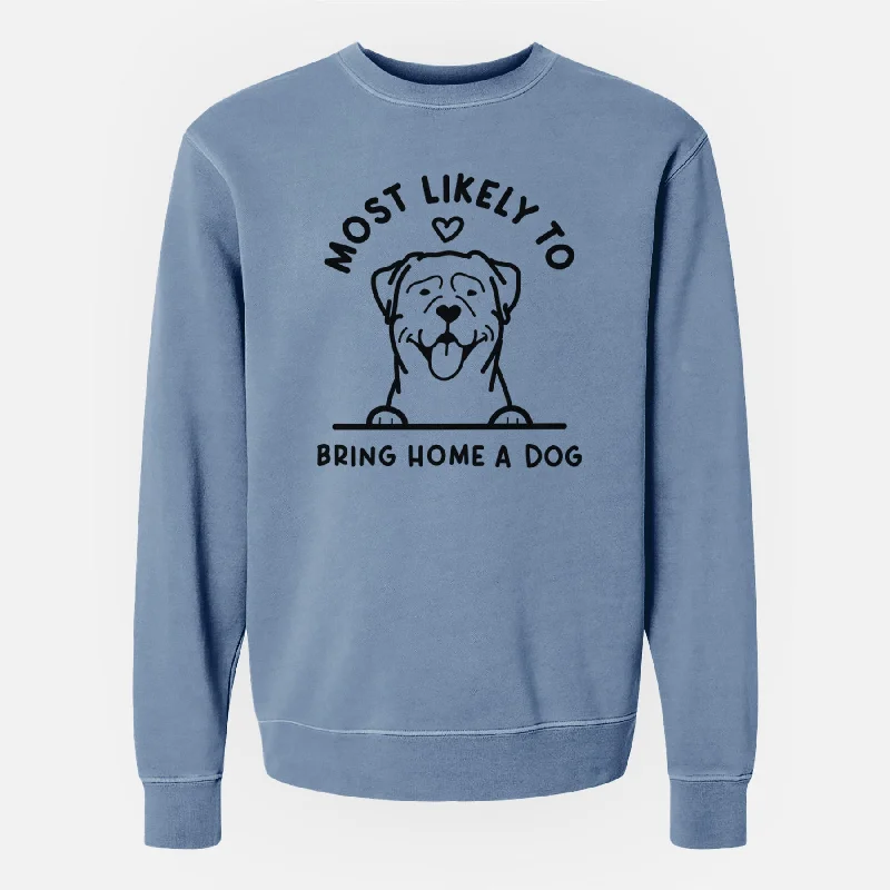 loose fit athletic hoodieMost Likely to Bring Home a Dog - Rottweiler - Unisex Pigment Dyed Crew Sweatshirt