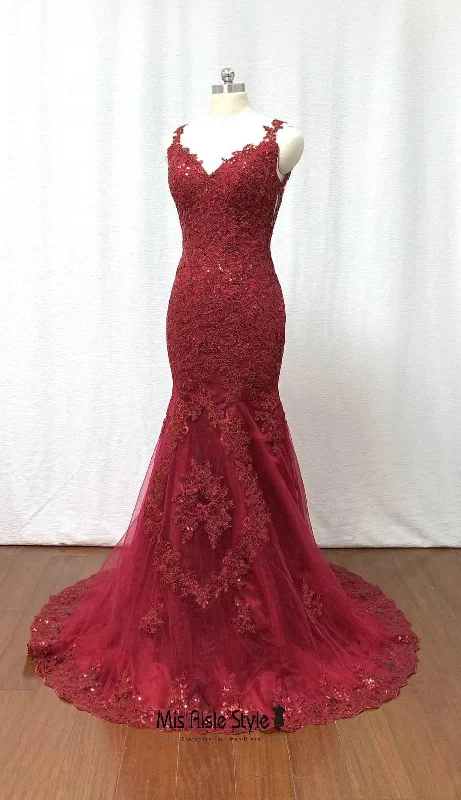 Low Prices draped dressdraped dressElegant Mermaid Burgundy Lace Evening Dress