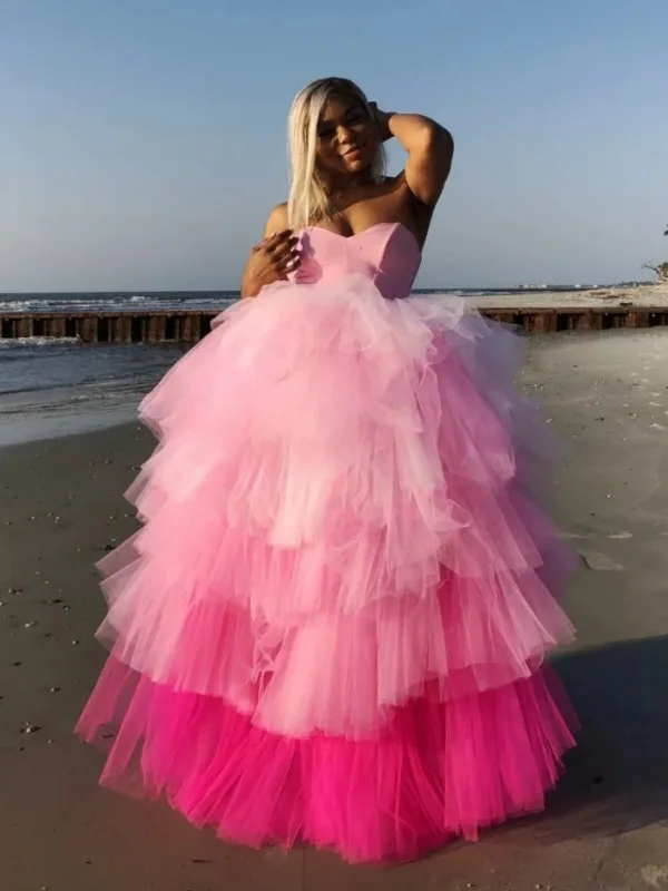 Today’s Deal ashionable dressashionable dressStrapless Layered Pink Tulle Long Prom Dresses, Fluffy Pink Formal Evening Dresses, Pink Ball Gown SP2887