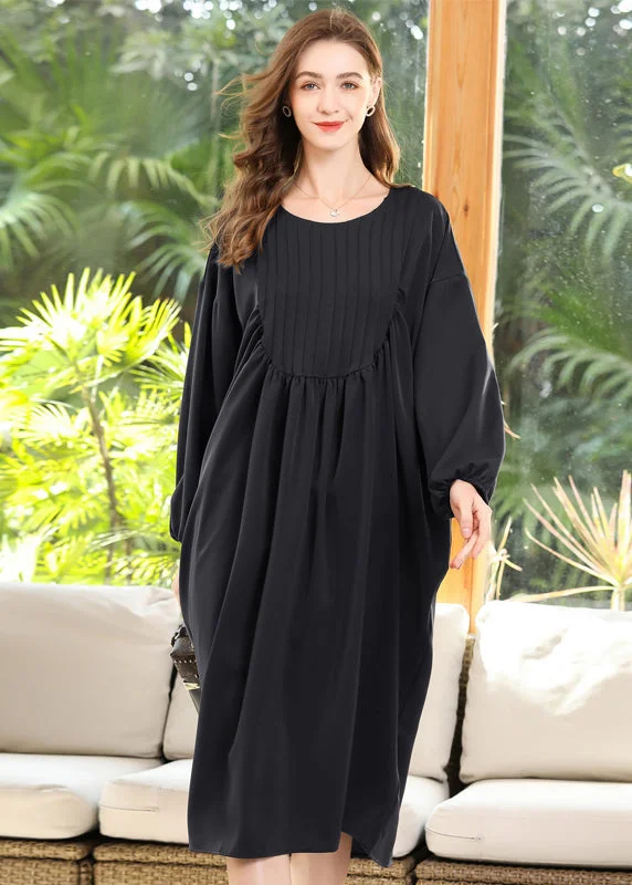 satin dressDiy Black Oversized Patchwork Wrinkled Chiffon Maxi Dress Batwing Sleeve