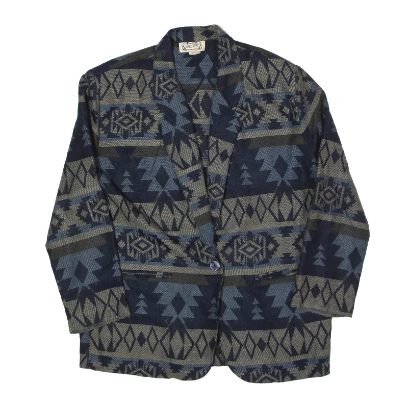 Act Now warm trench coatSTREETWEAR Blazer Jacket Blue 90s Geometric Womens L
