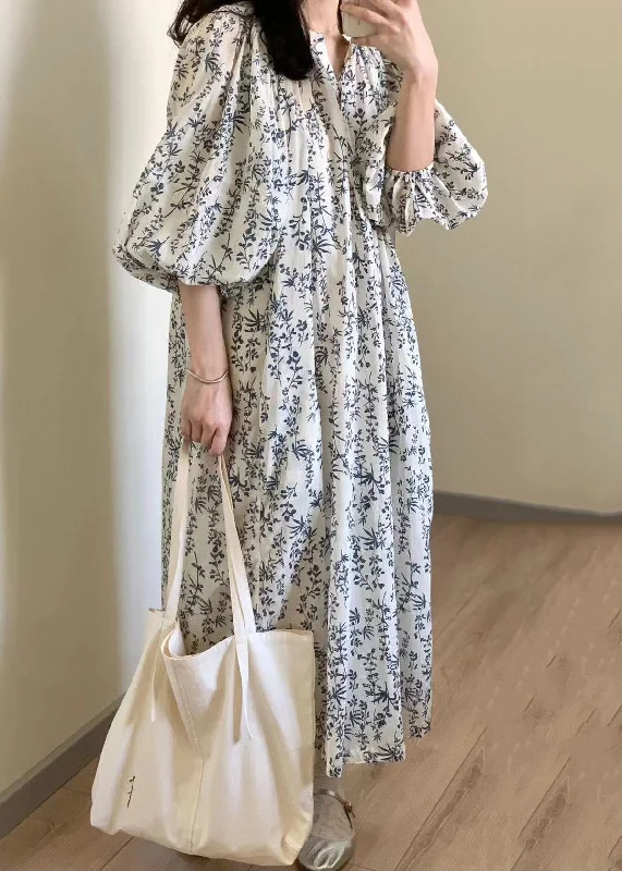 classic fit-and-flare dressElegant Button Print Tie Waist Cotton Long Dress Summer