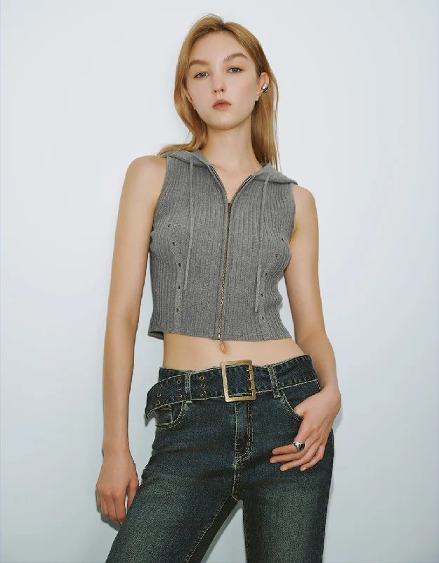 Extra Savings Hooded Zipper Front Skinny Knitted Vest