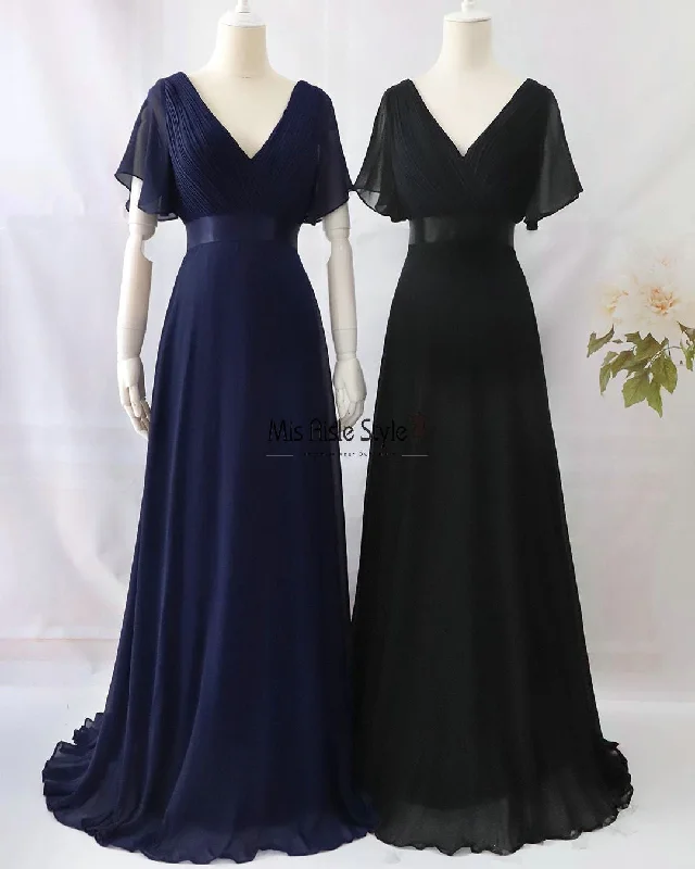 form-fitting dressLong V-neck Chiffon Bridesmaid Dress