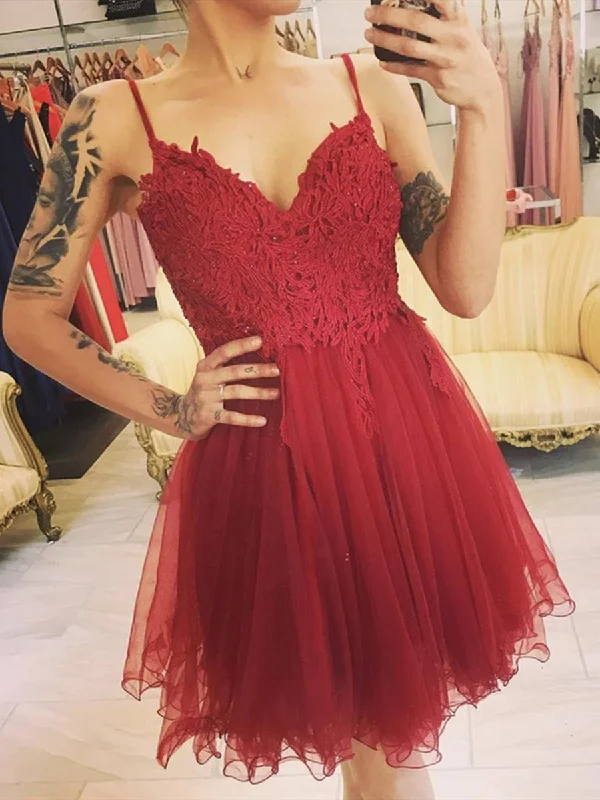 Major Savings elegant evening dresselegant evening dressCute V Neck Dart Red Lace Short Prom Dresses, Dark Red Lace Formal Graduation Homecoming Dresses