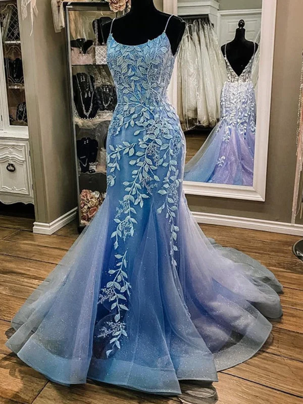 Special Discount casual summer dresscasual summer dressMermaid Open Back Blue Lace Long Prom Dresses, Mermaid Blue Formal Dresses, Blue Lace Evening Dresses SP2264