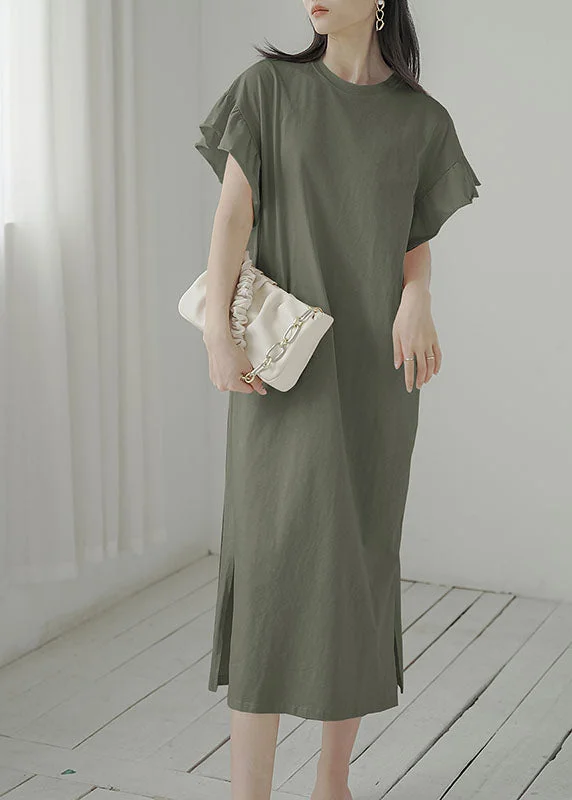 One-DAY Sale flowy dressflowy dressWomen Army Green O-Neck Side Open Cotton Vacation Dresses Butterfly Sleeve One-DAY Sale flowy dressflowy dressWomen Army Green O-Neck Side Open Cotton Vacation Dresses Butterfly Sleeve