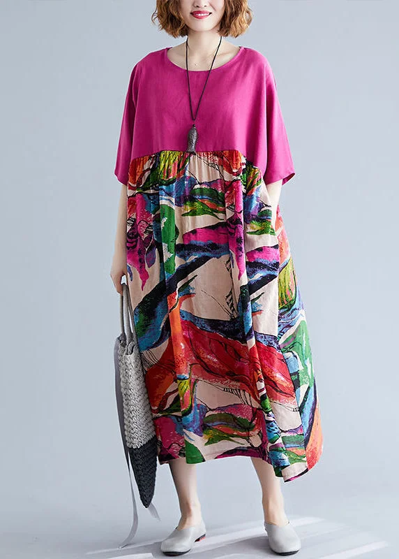 Huge Discounts relaxed fit dressrelaxed fit dressBoutique Rose Oversized Patchwork Print Cotton Maxi Dresses Half Sleeve