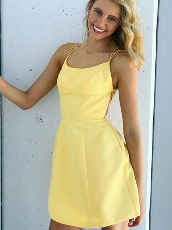 Price Slash midi dressmidi dressShort Backless Yellow Prom Homecoming Dresses, Backless Yellow Formal Graduation Evening Dresses SP2084