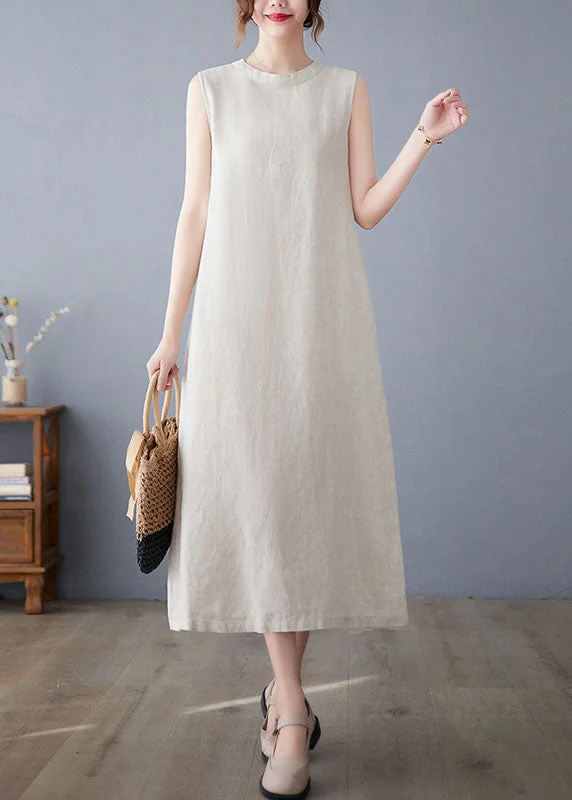 Price Buster comfy maxi dresscomfy maxi dressBoutique Beige O Neck Pockets Patchwork Cotton Dresses Sleeveless