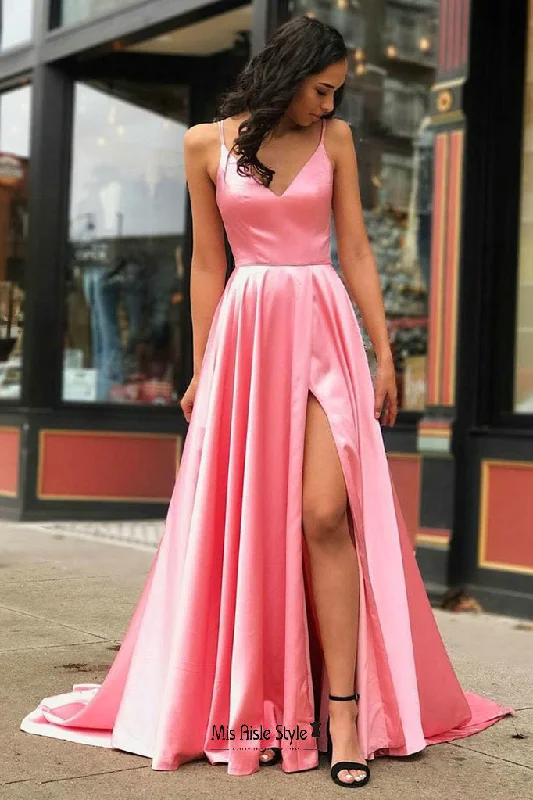 Sale Event off-shoulder dressoff-shoulder dressA line Spaghetti Straps Split Prom Dress