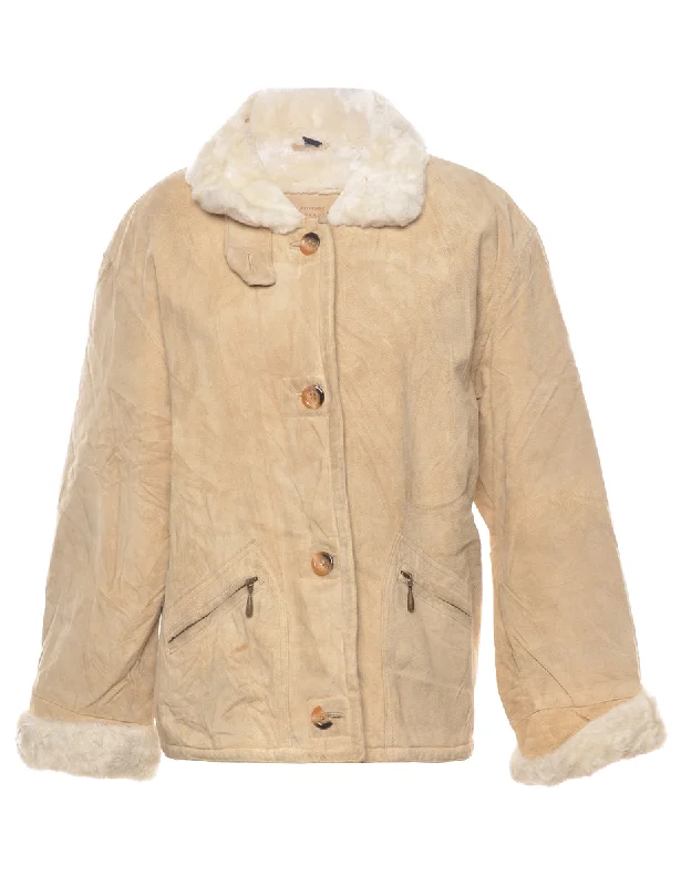 Crazy Deals minimalist jacketSuede Faux Fur Collar Cropped Coat - M