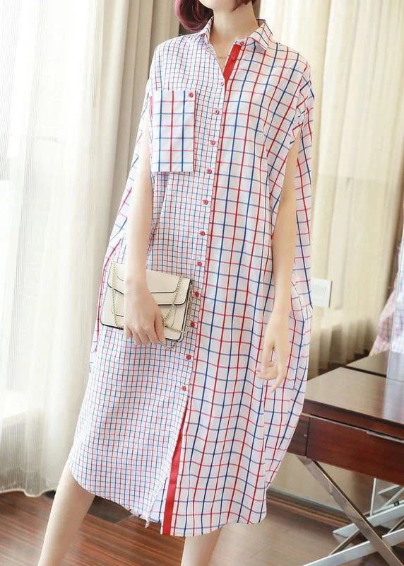 YEAR-End Clearance midi dressmidi dressItalian White Oversized Patchwork Plaid Cotton Shirt Dress Summer