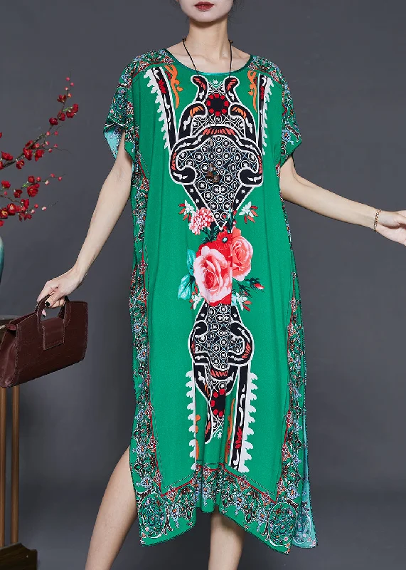 relaxed fit dressNatural Green Oversized Print Chiffon Maxi Dresses Summer