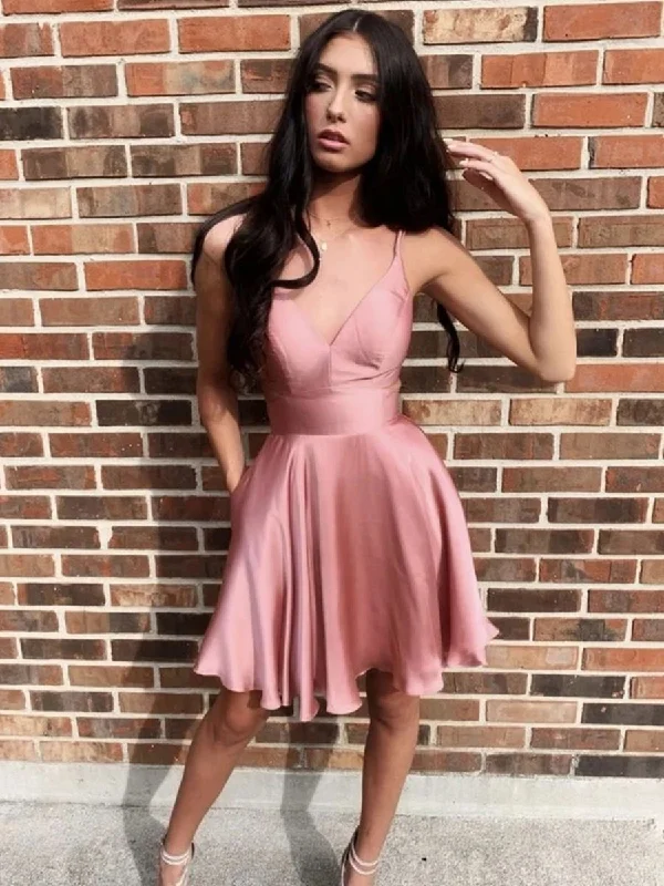 Savings Spectacular floral dressfloral dressPretty V Neck Short Rose Pink Prom Dresses, Rose Pink Formal Graduation Homecoming Dresses