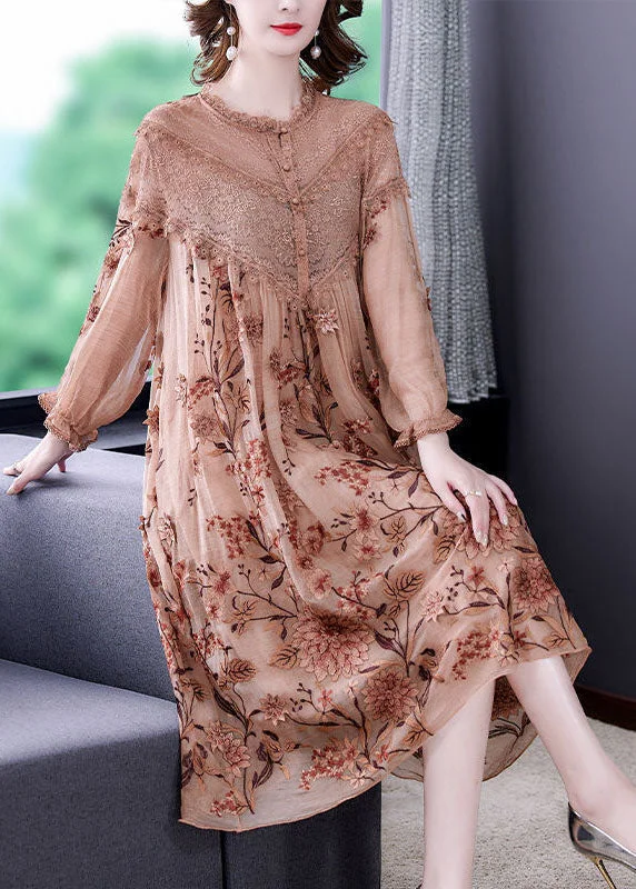 Don't Wait layered dresslayered dressItalian Khaki Embroideried Patchwork Lace Silk Holiday Dress Spring