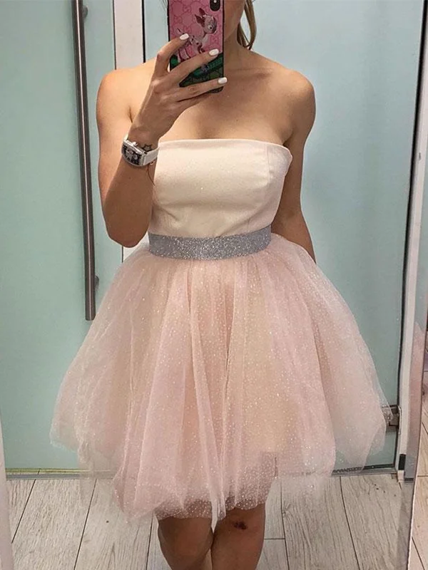 Take Advantage bodycon dressbodycon dressPrincess Strapless Short Pink Homecoming Prom Dresses with Belt, Pink Formal Graduation Evening Dresses