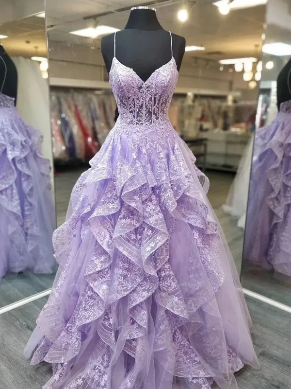 Price Reduction draped dressdraped dressA Line V Neck Fluffy Lilac Lace Long Prom Dresses, Lilac Lace Formal Dresses, Purple Evening Dresses SP2922 Price Reduction draped dressdraped dressA Line V Neck Fluffy Lilac Lace Long Prom Dresses, Lilac Lace Formal Dresses, Purple Evening Dresses SP2922