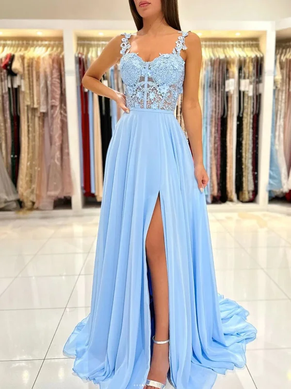 Today’s Deal trendy mini dresstrendy mini dressSweetheart Neck Blue Lace Floral Long Prom Dresses with High Slit, Blue Lace Formal Graduation Evening Dresses SP2539