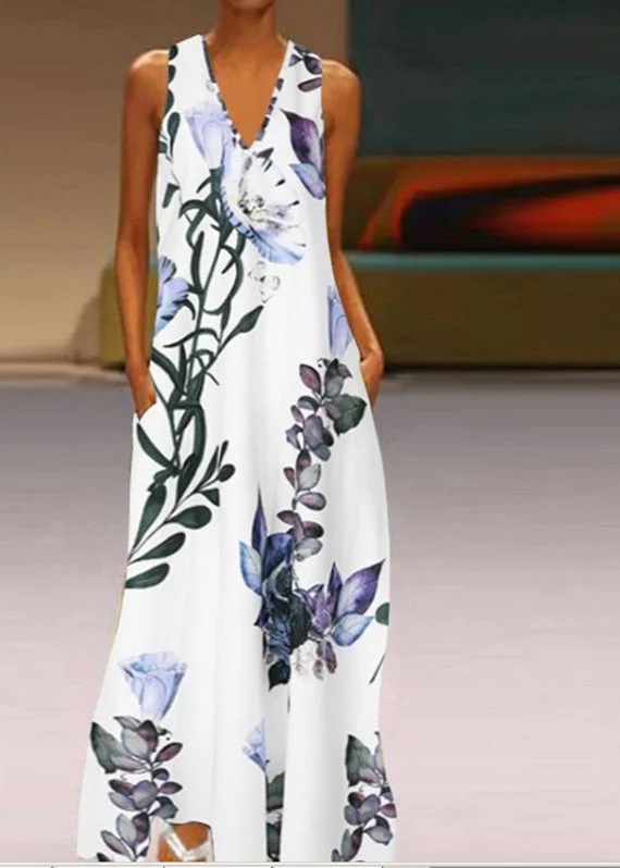 Time-Limited Offer sleek midi dresssleek midi dressBohemian White V Neck Print Long Dresses Summer