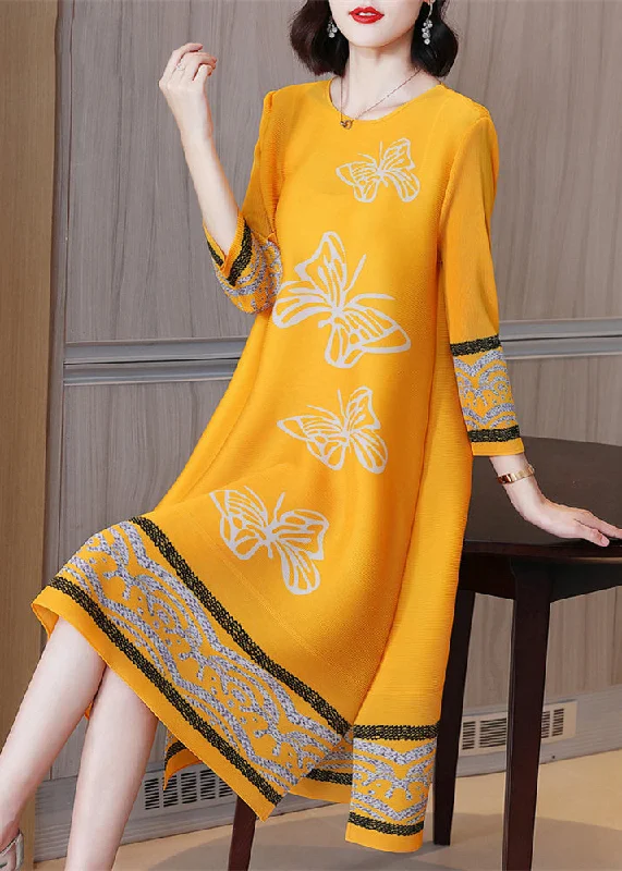 office dressBoutique Yellow O-Neck Print Low High Desig Maxi Dresses Long Sleeve