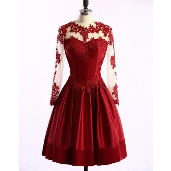 Daily Deals wrap dresswrap dressMini Long Sleeve Red  Lace Homecoming Dress