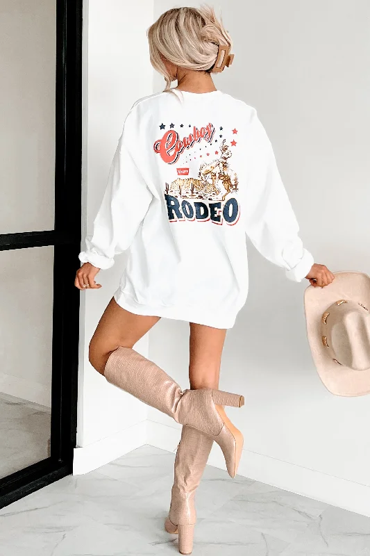 athletic style hoodie"Cowboy Rodeo" Double-Sided Graphic Sweatshirt (White)