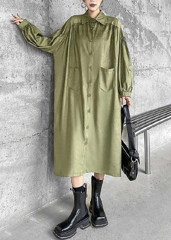 Customer Appreciation Sale wrap-around dresswrap-around dressChic Green Peter Pan Collar Patchwork Cotton Shirt Dress Spring