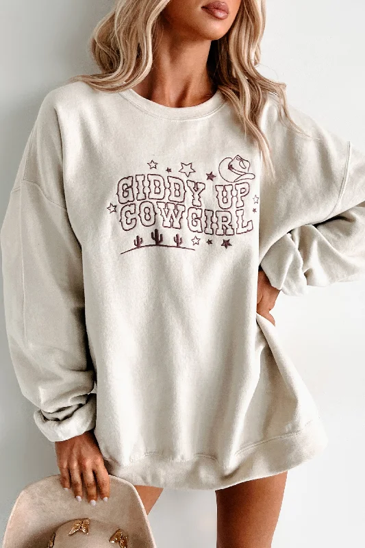 minima"Giddy Up Cowgirl" Embroidered Graphic Sweatshirt (Sand)