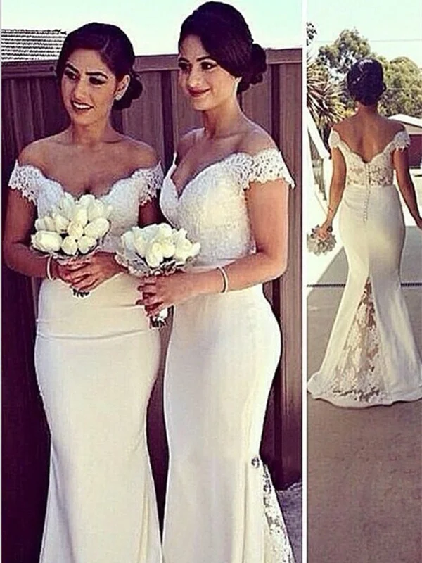 Online Specials oversized dressoversized dressWhite Mermaid Off Shoulder Lace Prom Dresses, Lace Formal Dresses, White Lace Bridesmaid Dresses