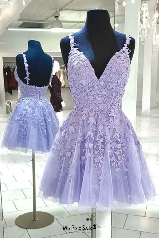 Bonus Savings playful dressplayful dressShort Lavender Lace Homecoming Dress