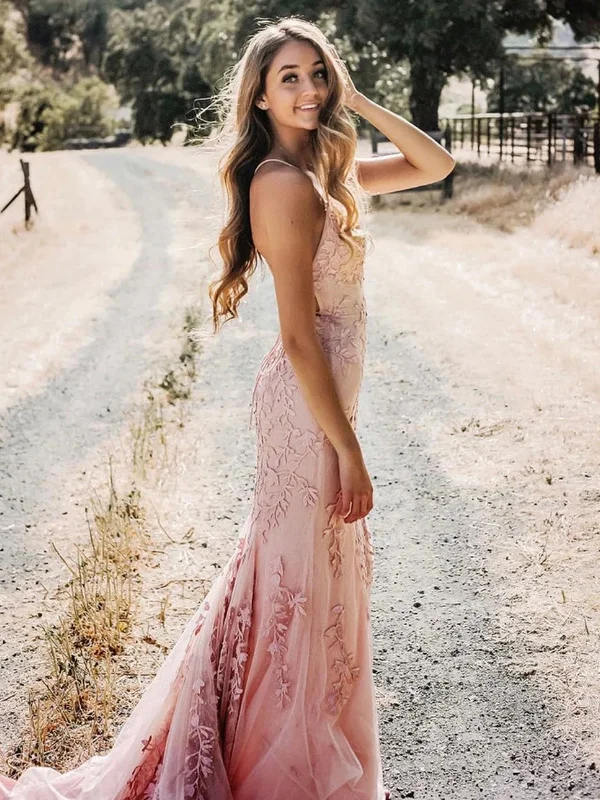 Closeout Sale t-shirt dresst-shirt dressBackless Mermaid Pink Lace Long Prom Dresses, Mermaid Pink Formal Dresses, Pink Lace Evening Dresses SP2654