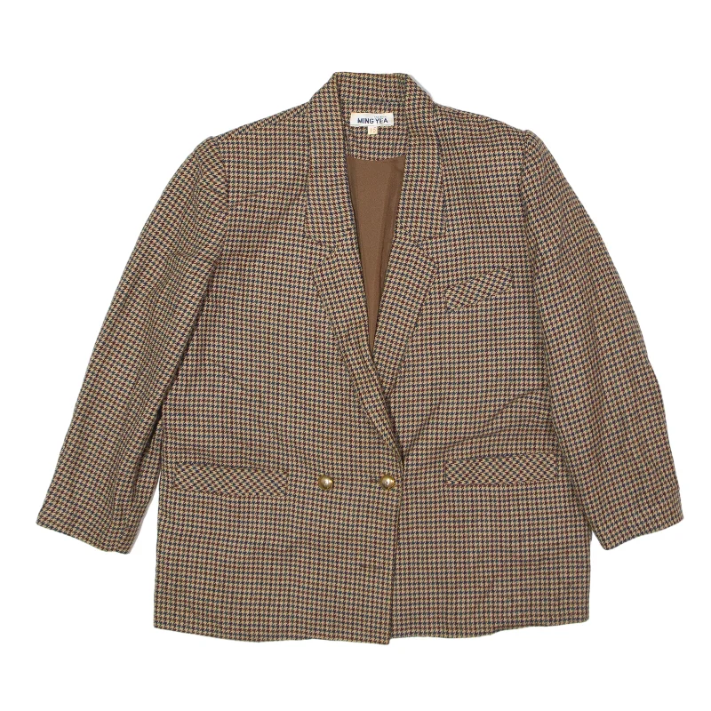 Anniversary Sale stylish lightweight coatMING YEA Blazer Jacket Brown 90s Houndstooth Womens L