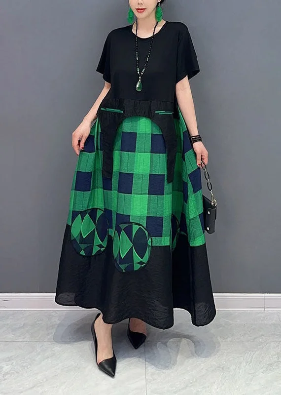 Super Sale chic wrap dresschic wrap dressPlus Size Green Plaid Patchwork Exra Large Hem A Line Dresses Summer