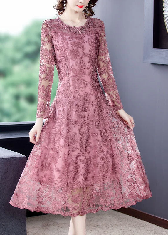 Bargain Bin comfy dresscomfy dressFine Pink Embroideried Patchwork Lace Holiday Dresses Spring