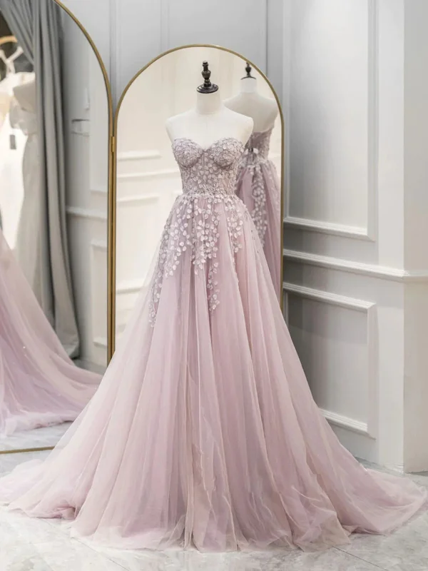 Best Deals chic wrap dresschic wrap dressOpen Back Strapless Pink Lace Long Prom Dresses, Pink Lace Formal Dresses, Pink Evening Dresses SP2533