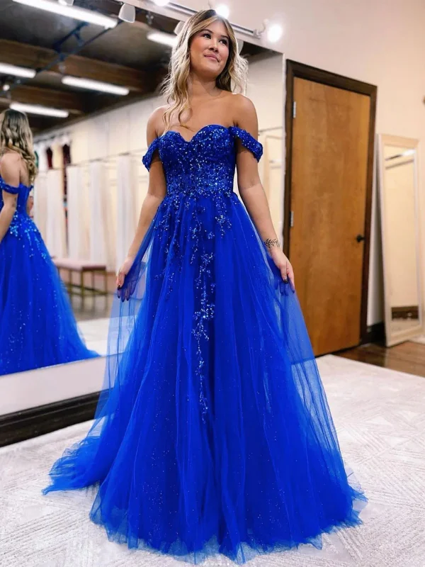 Reduced Prices layered dresslayered dressShiny Off Shoulder Blue Lace Sequins Long Prom Dresses, Off the Shoulder Blue Formal Dresses, Blue Lace Evening Dresses SP2553