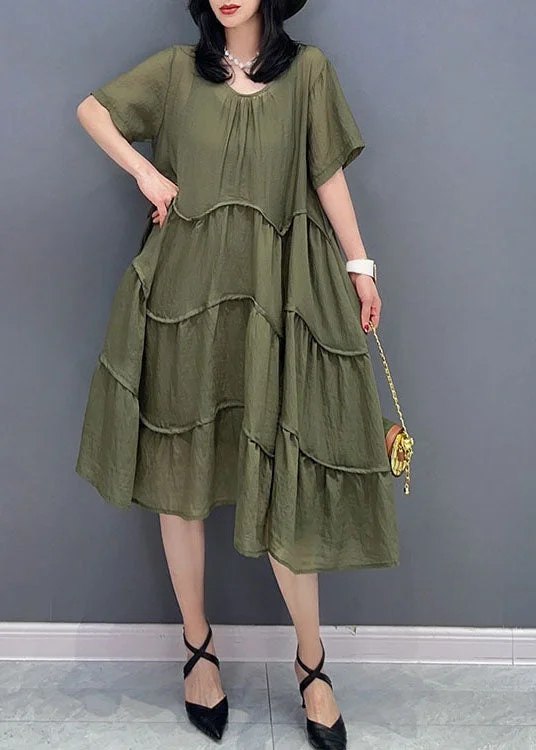 Can't Miss trendy wrap dresstrendy wrap dressGreen Patchwork Cotton 2 Piece Outfit Dress O-Neck Wrinkled Summer