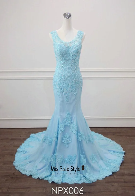 Fantastic Deals wrap-around dresswrap-around dressFitted Light Blue Lace Evening Dress