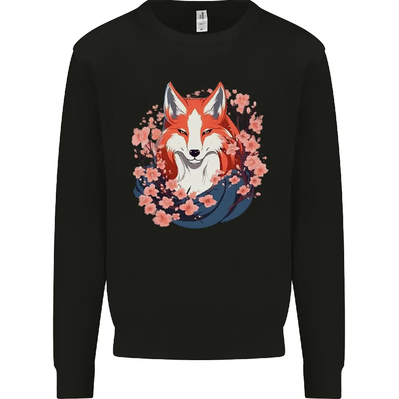 Deal Dash trendy sports sweatshirtA Japanese Kitsune With Flowers Fox Mens Sweatshirt Jumper Deal Dash trendy sports sweatshirtA Japanese Kitsune With Flowers Fox Mens Sweatshirt Jumper