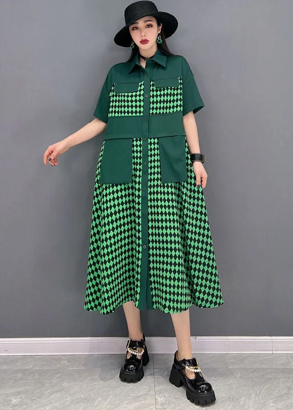 tiered dressCasual Green Peter Pan Collar Patchwork Print Chiffon Party Dress Short Sleeve