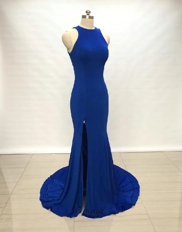 Must-Have Deals backless dressbackless dressSexy Slit Fitted Royal Blue Evening Dress