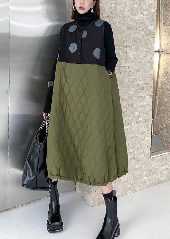 Price Cut pleated maxi dresspleated maxi dressSimple Colorblock O-Neck Woolen Patchwork Fine Cotton Filled Maxi Dresses Winter