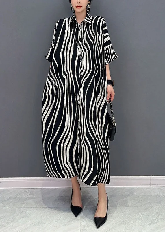 Time-Limited Offer casual evening dresscasual evening dressHandmade Black Zebra Pattern Peter Pan Collar Cotton Holiday Dress Summer