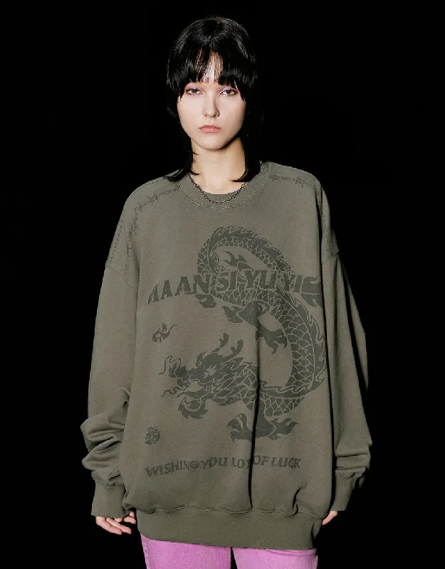 Year-End Clearance Printed Crew Neck Oversized Sweatshirt