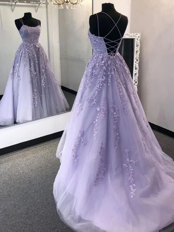 Discount Extravaganza vintage-inspired dressvintage-inspired dressFashion Criss-Cross Back Lavender Lace Long Prom Dresses, Open Back Lavender Lace Appliqued Formal Evening Dresses SP2306
