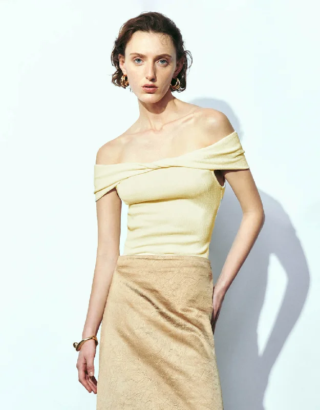 Major Savings Sleeveless Off-Shoulder Skinny Knitted T-Shirt