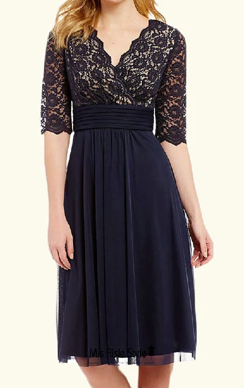 fitted dressKnee Length Half Sleeve Dark Navy Mother of The Bride Dress