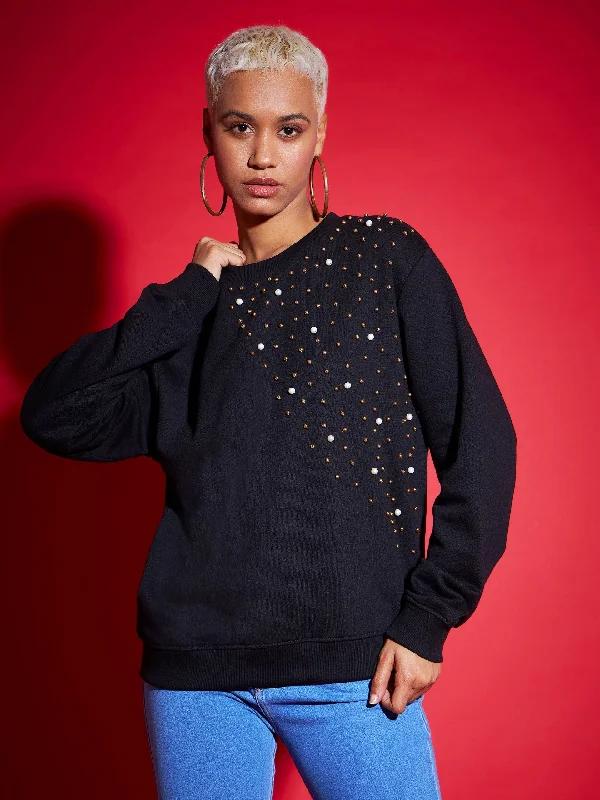 Instant Savings minimalistic workout hoodieWomen Black Terry Pearl Embellished Oversized Sweatshirt Instant Savings minimalistic workout hoodieWomen Black Terry Pearl Embellished Oversized Sweatshirt